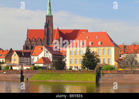 Breslau Ostrow Tumski Heilig Kreuz Kirche Erzbischof Residenz Kirche Odra Flusses untere Schlesien Polen Stockfoto