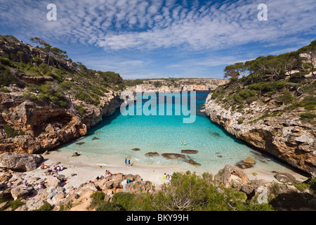 Blick auf den Strand in der Bucht Caló Essen Moro, Mallorca, Balearen, Mittelmeer, Spanien, Europa Stockfoto