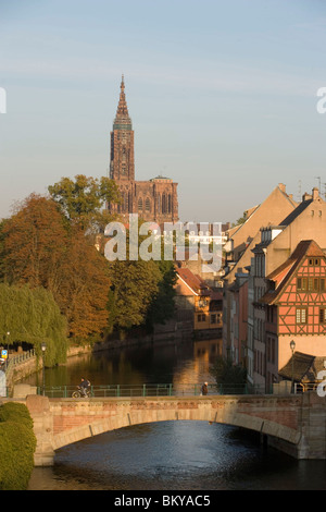 Blick über Les Ponts, Notre Dame Kathedrale, Blick über Les Ponts Couverts überdachten Brücken, bei den Kranken, der Muttergottes-Kathedrale-Ca Stockfoto