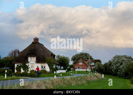 Friesische Häuser, Alte Kirche, die Insel Pellworm, Schleswig-Holstein, Deutschland Stockfoto