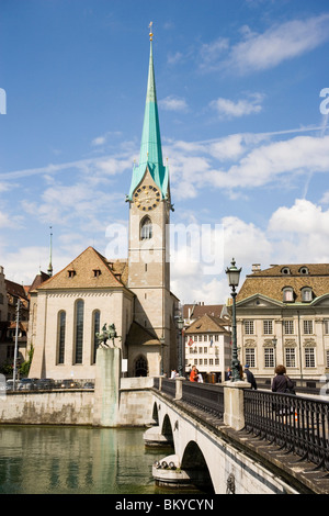 Blick über Münster-Brücke zum Fraumünster, Zürich, Kanton Zürich, Schweiz Stockfoto