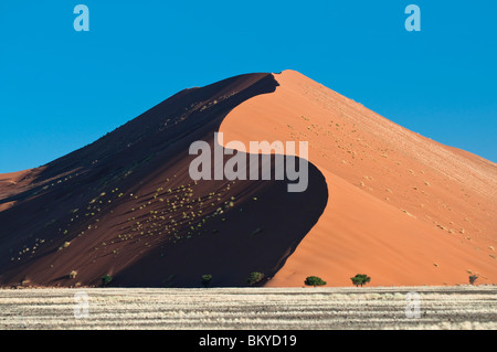 Eins von den riesigen roten Sanddünen kurz vor Sonnenuntergang im Sossusvlei, Namib-Wüste, Namibia, Afrika Stockfoto