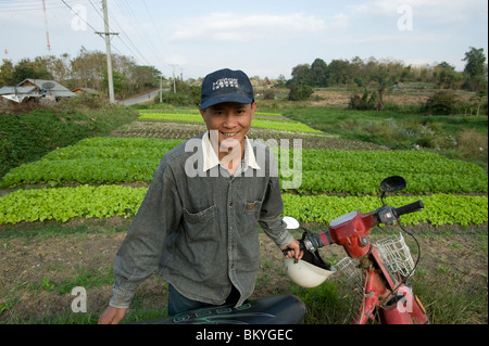 Lao Landwirt vor seine Kulturen in Luang Prabang Provinz Nordlaos Stockfoto