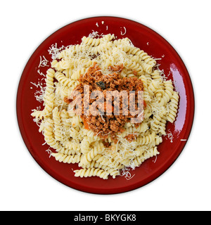 Fusilli Nudeln und Bolognese-sauce italienische Futternapf. Stockfoto