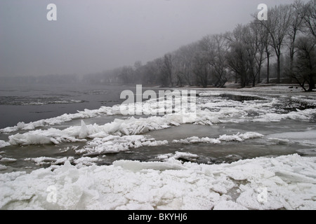 Winter, Eis, gefrorenes, Donau, Fluss Stockfoto