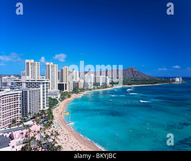 tropischen Hawaii Waikiki Beach und Diamond Head-Palme Stockfoto