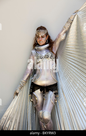 Silber-Frau bei der Doo-Dah-Parade, Pasadena, Los Angeles County, Kalifornien, Deutschland Stockfoto