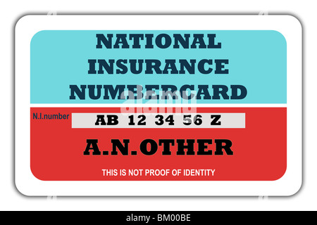 Leere British National Insurance Numbercard, isoliert auf weißem Hintergrund. Stockfoto