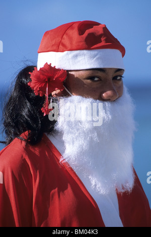 Kochen Sie Islander in Santa Kostüm, Rarotonga, Cook-Inseln Stockfoto