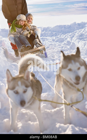 Wintertour mit Hundeschlitten Stockfoto