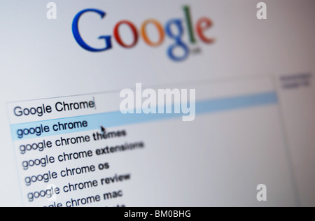 Ein Foto-Illustration der Google-Suchmaschine mit dem Webbrowser Google Chrome Google Chrome suchen Stockfoto
