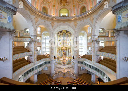 Innenansicht der Dresdner Frauenkirche, Frauenkirche, Dresden, Sachsen, Deutschland, Europa Stockfoto