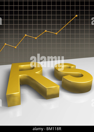 Rupie-Symbol mit zunehmenden Liniendiagramm Stockfoto