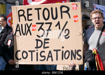 Französische Arbeiter streiken in Paris, am 23. März 2010 demonstrierten. Stockfoto