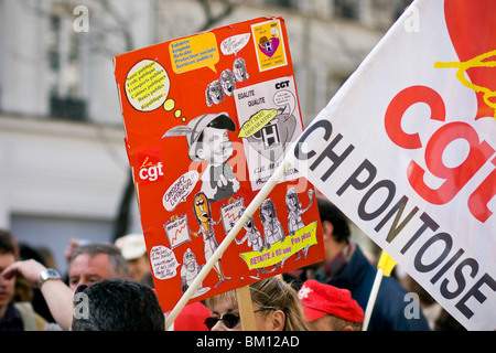 Französische Arbeiter streiken in Paris, am 23. März 2010 demonstrierten. Stockfoto