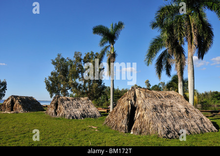 Wiederaufbau in ein Taino-Indios Dorf, Ciénaga de Zapata Nationalpark, Kuba, Karibik, Zentralamerika Stockfoto