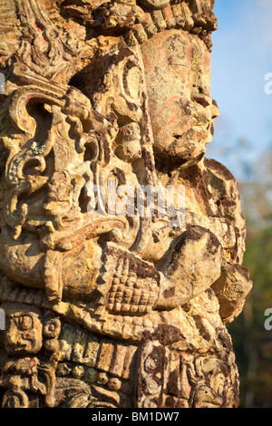 Stela, die große Plaza, Ruinen von Copan, UNESCO World Heritage Site, Honduras, Mittelamerika Stockfoto