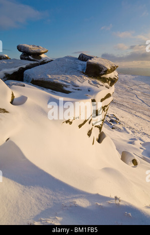 Schneetreiben am weißen Tor, Derwent Rand, Derwent Moor, Peak District National Park, Derbyshire, England, Vereinigtes Königreich Stockfoto