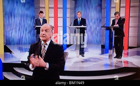 Allgemeine Wahl 2010 UK MPs MP die ersten TV-Fernsehen Debatte gehostet von Alastair Stewart. 15. April 2010. 2010 s Manchester England HOMER SYKES Stockfoto