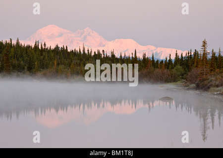 Mount McKinley (Denali Mount) spiegelt sich in einem See entlang der Denali Highway, Alaska, Vereinigte Staaten von Amerika, Nordamerika Stockfoto