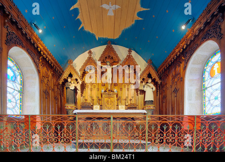 Innenraum der Kapelle des wahren Kreuzes, Stadt von La Vraie Croix, überweisen von Morbihan, Bretagne, Frankreich Stockfoto