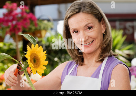 Weibliche Florist Rebschnitt Blumen Stockfoto