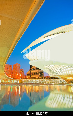 Palau de Les Arts und Brücke, Stadt der Künste und Wissenschaften, Valencia, Comunidad Autonoma de Valencia, Spanien Stockfoto