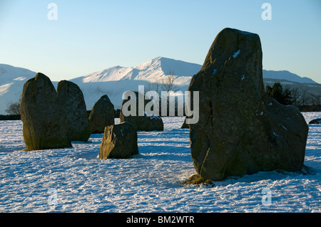 Castlerigg Stone Circle im Winter, Lake District, Cumbria, England, Großbritannien. Stockfoto