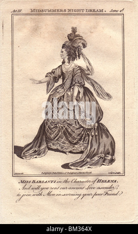 Miss Jane Barsanti als Helena in 'Sommernachtstraum'. Kupferstich aus Bell's Shakespeare, herausgegeben von John Bell, London, 1776. Stockfoto