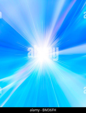 Lichtstrahlen auf blauem Hintergrund, Computer Grafik Stockfoto