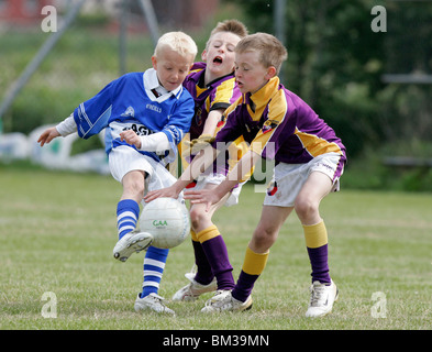 Aktion aus der Belfast junior gaa Schuljungen irische Fußball-Turnier der jungen Jungen spielen Gaelic Football Stockfoto