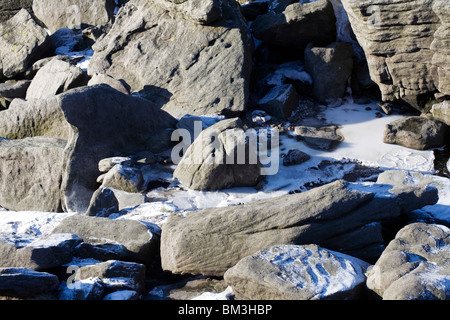 Die gefrorenen Kurs von The River Kinder an Kinder Untergang Kinder Scout Derbyshire in England Stockfoto