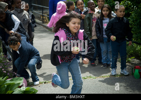 Schüler der zweiten Klasse über Blumen und Bestäubung im Stadtteil Bronx in New York Stockfoto