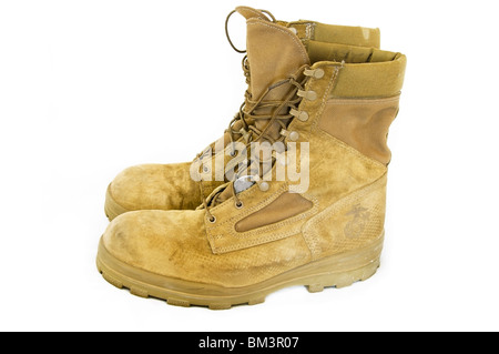 Seitenansicht des tan ' Olive Mojave "Wildleder USMC Militärstiefel. Stockfoto