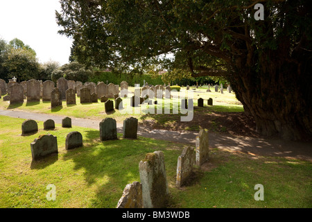 Alte abgenutzte Grabsteine auf dem Friedhof des Dorfes St. James am Stedham in West Sussex Stockfoto