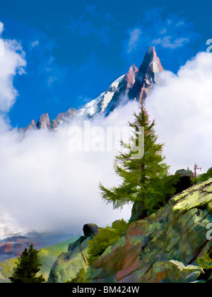 Gipfel Mont Blanc, Monte Bianco, Chamonix, Alpen Alpi, Frankreich, Europa. Aiguille di Midi, Haute - Savoie. Abbildung Stockfoto