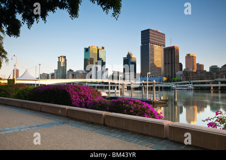 Blick auf die Skyline der Stadt von South Bank Parklands im Morgengrauen. Brisbane, Queensland, Australien Stockfoto