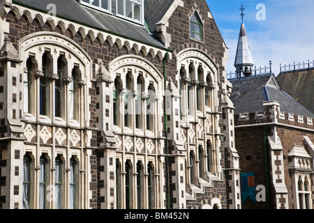 Gotische Architektur des Arts Centre, früher die Canterbury College. Christchurch, Canterbury, Südinsel, Neuseeland Stockfoto