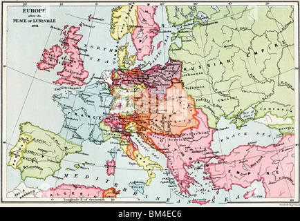 Karte von Europa nach dem Frieden von Luneville, 1801. Stockfoto