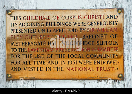 Typenschild, Guildhall, Lavenham, Suffolk, England. Stockfoto