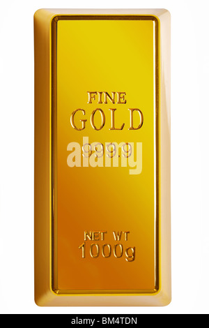 Foto von einem 1kg gold Bar isoliert auf weißem Hintergrund mit Beschneidungspfad Stockfoto