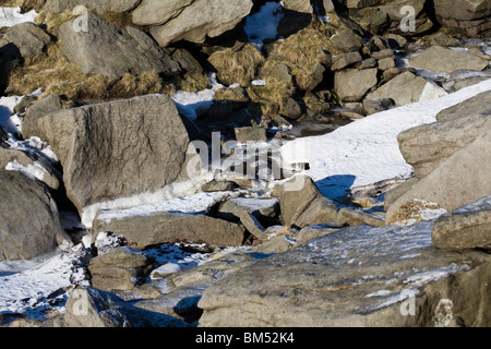 Die gefrorenen Kurs von The River Kinder an Kinder Untergang Kinder Scout Derbyshire in England Stockfoto