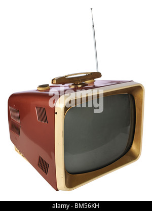 Vintage TV isoliert auf weißem Hintergrund - mit Beschneidungspfad Stockfoto