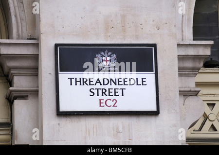Threadneedle Straße Zeichen, London England UK Stockfoto