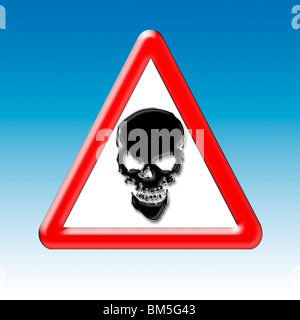 Warnung Scull! Grafische Darstellung mit Warnung Straßenschild mit einer Silhouette eines Schädels Stockfoto