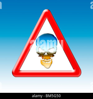 Warnung Scull! Grafische Darstellung mit Warnung Straßenschild mit einem farbigen Schädel Stockfoto