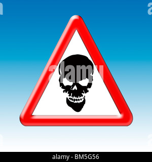 Warnung Scull! Grafische Darstellung mit Warnung Straßenschild mit einer Silhouette eines Schädels Stockfoto