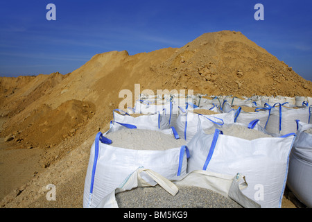 Sandsack weiß big-Bag Sandsäcken Steinbruch Perspektive Stockfoto