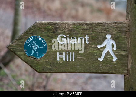 Wegweiser für den Cerne Abbas Giant und seine Hügel Stockfoto