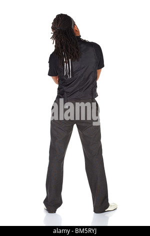 Schönen afrikanischen Geschäftsmann im schwarzen Anzug auf weißem Hintergrund. Nicht isoliert Stockfoto